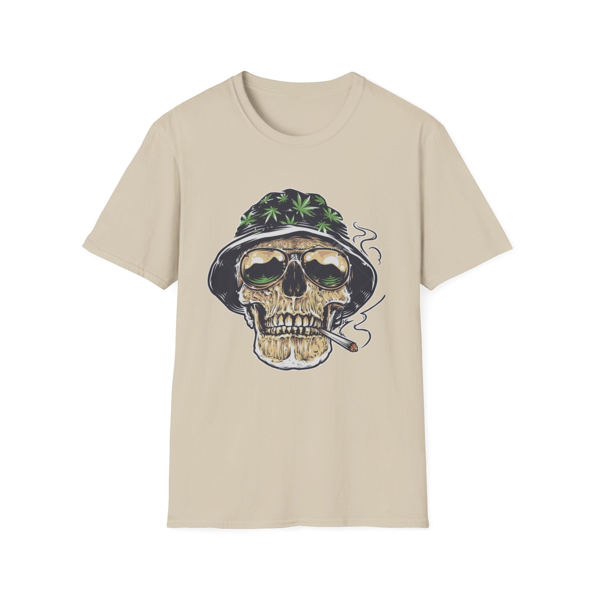 Cool Skull & Weed Graphic T-Shirt, Unisex Softstyle Tee for Music Lovers, Festival Wear, Casual Outfits, Gifts for Him/Her - Kemo Green, LLC