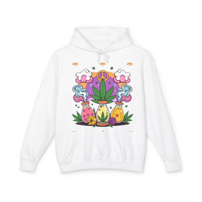 Peaceful Vibes Unisex Lightweight Hooded Sweatshirt - Colorful Cannabis Design - Kemo Green, LLC