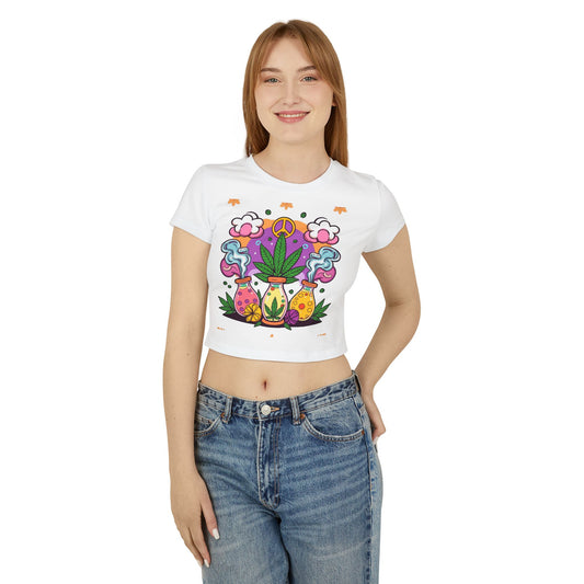 Women's Baby Tee - Colorful Peaceful Vibes Graphic T-Shirt - Kemo Green, LLC