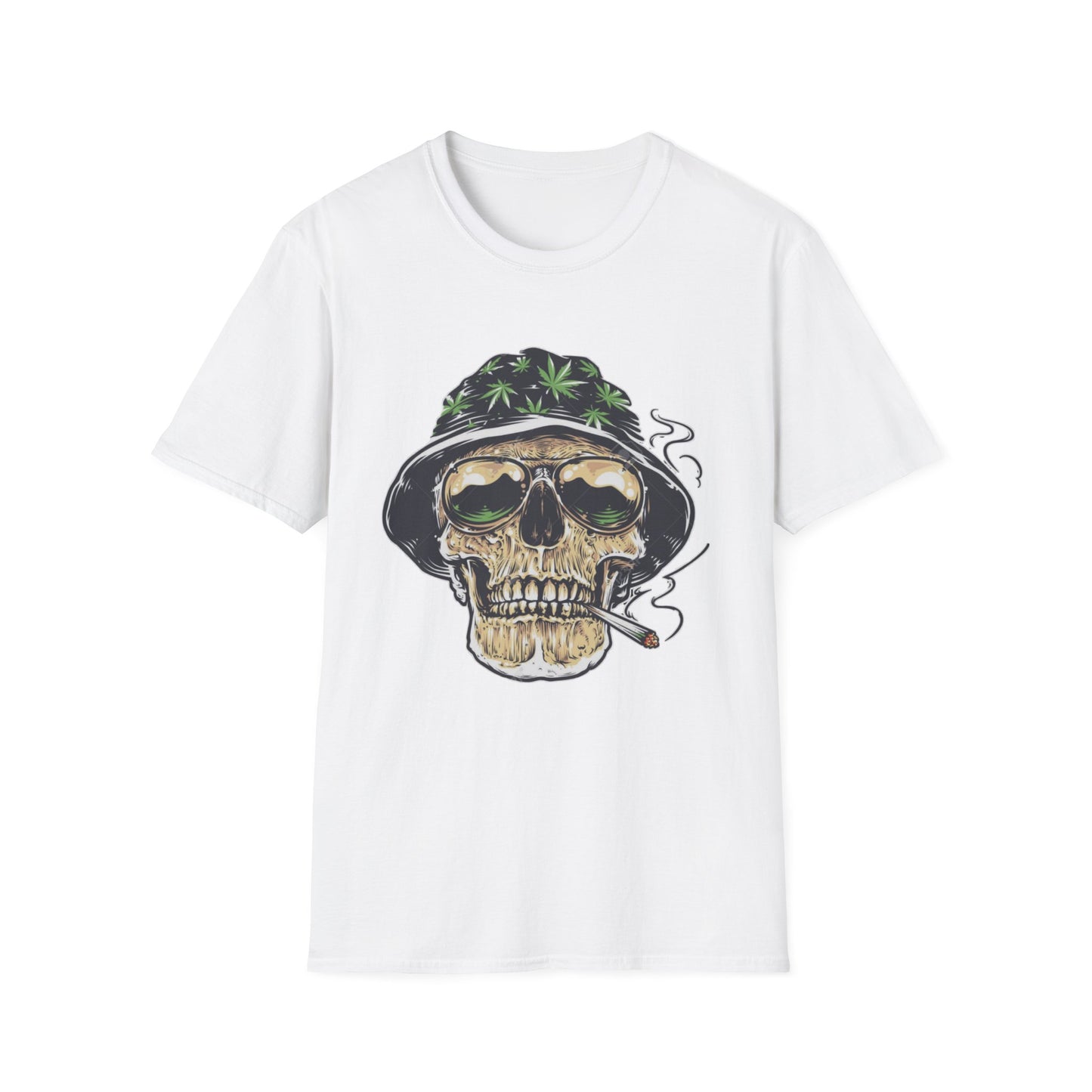 Cool Skull & Weed Graphic T-Shirt, Unisex Softstyle Tee for Music Lovers, Festival Wear, Casual Outfits, Gifts for Him/Her - Kemo Green, LLC