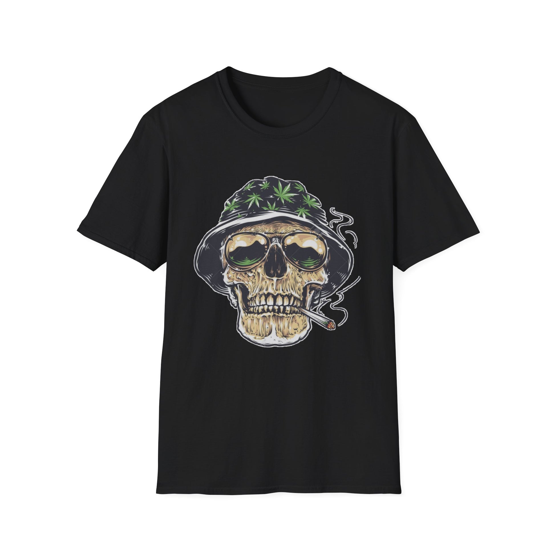 Cool Skull & Weed Graphic T-Shirt, Unisex Softstyle Tee for Music Lovers, Festival Wear, Casual Outfits, Gifts for Him/Her - Kemo Green, LLC