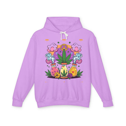 Peaceful Vibes Unisex Lightweight Hooded Sweatshirt - Colorful Cannabis Design - Kemo Green, LLC