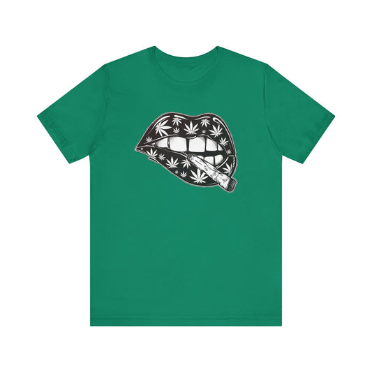 Trendy Cannabis Lip Tee for Urban Lifestyle, Perfect for Festivals, Gifts, Casual Wear, and Summer Outfits - Kemo Green, LLC