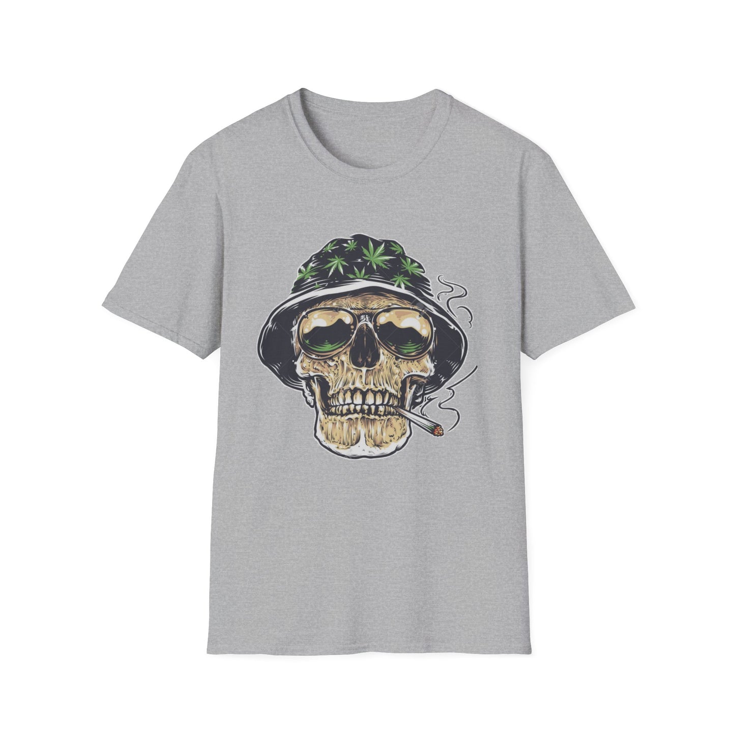 Cool Skull & Weed Graphic T-Shirt, Unisex Softstyle Tee for Music Lovers, Festival Wear, Casual Outfits, Gifts for Him/Her - Kemo Green, LLC