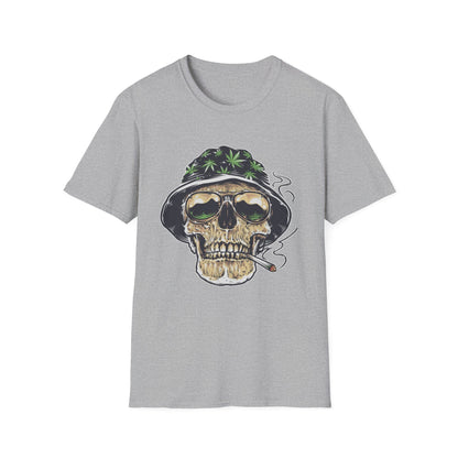 Cool Skull & Weed Graphic T-Shirt, Unisex Softstyle Tee for Music Lovers, Festival Wear, Casual Outfits, Gifts for Him/Her - Kemo Green, LLC