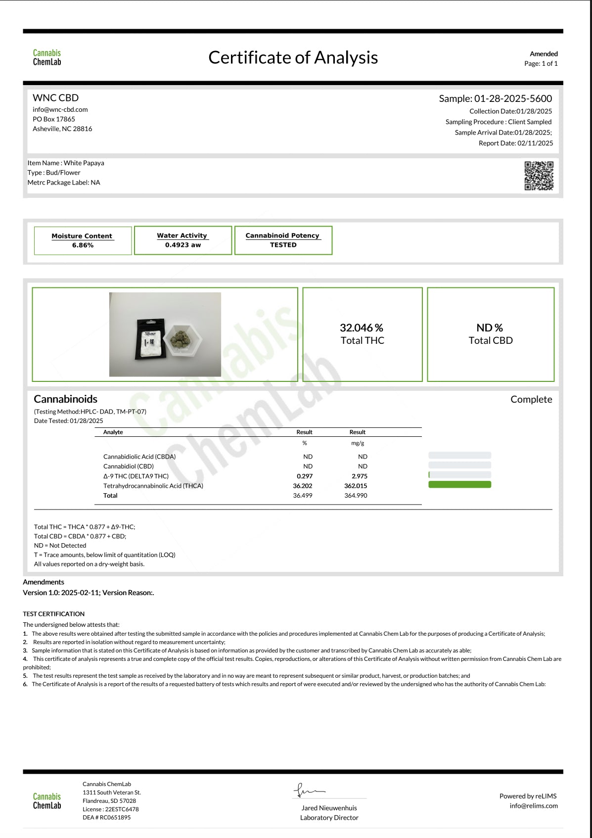 White Papaya Hydro - Hybrid THCa 36.2%
Terpenes 3.6% - Kemo Green, LLC